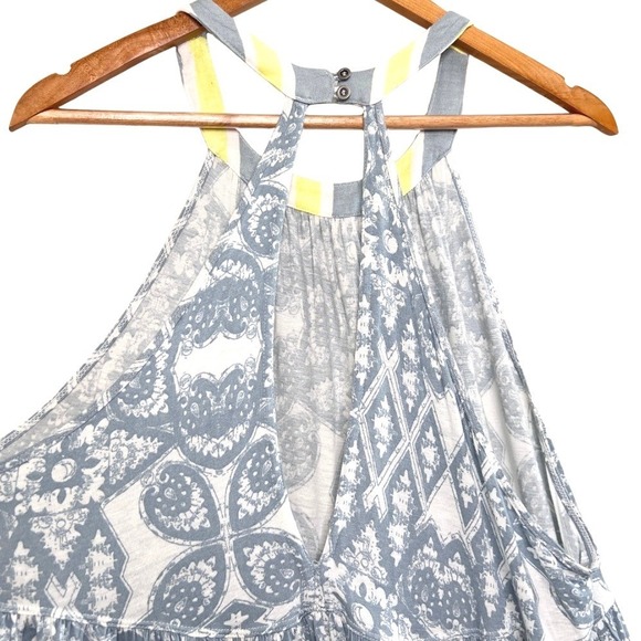Free People Tunic Blue White Yellow Paisley Halter Neck Tiered Tank Top Size L - Picture 6 of 8